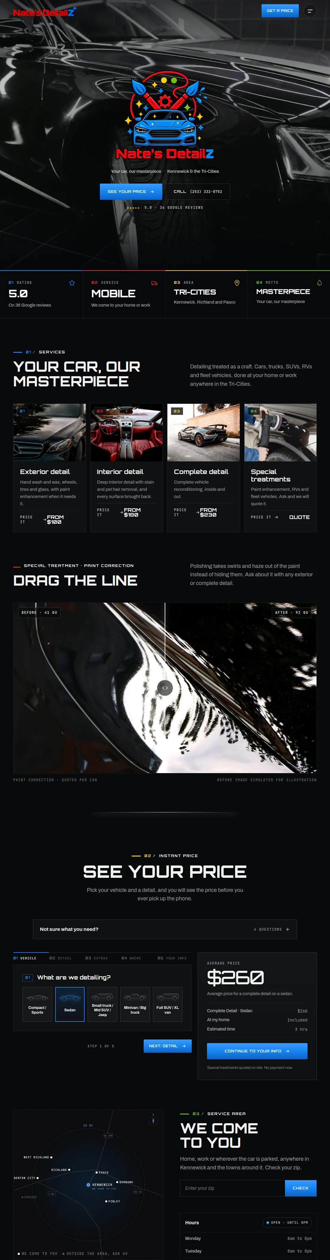 Nate's Detailz website, full page